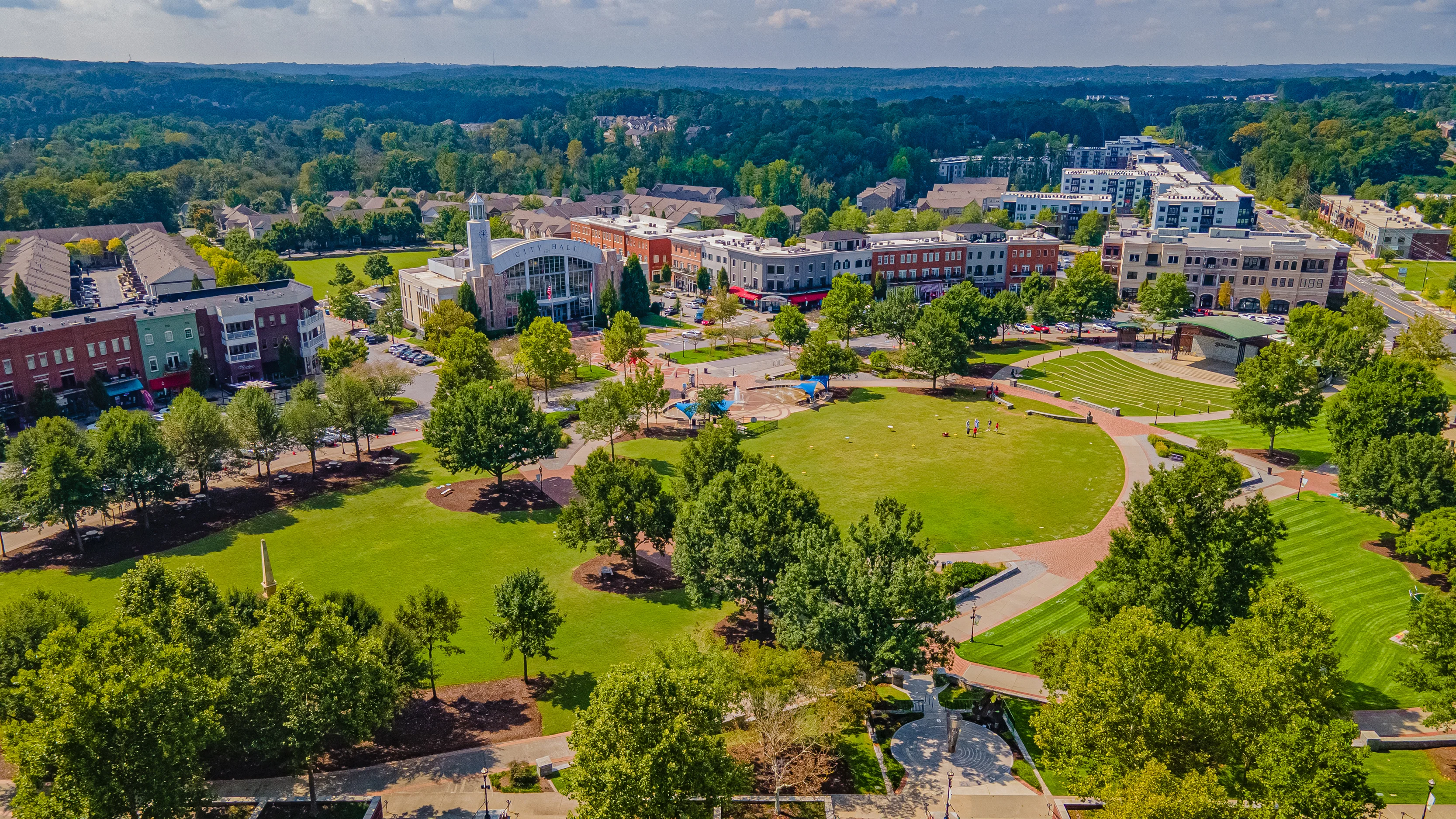 Drone/Aerial Shots of the Suwanee Town Center located in downtown Suwanee GA
